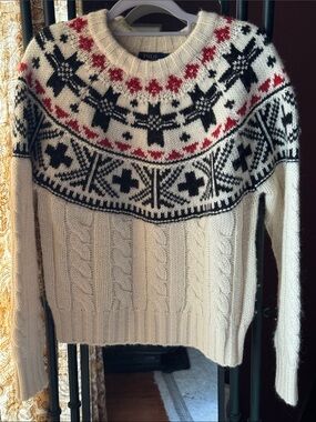 Polo by Ralph Lauren Fair Isle Cable-Knit Crew Sweater - Cream, Black & Red